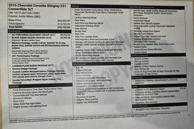 2016 Chevrolet Corvette Stingray Z51 3LT