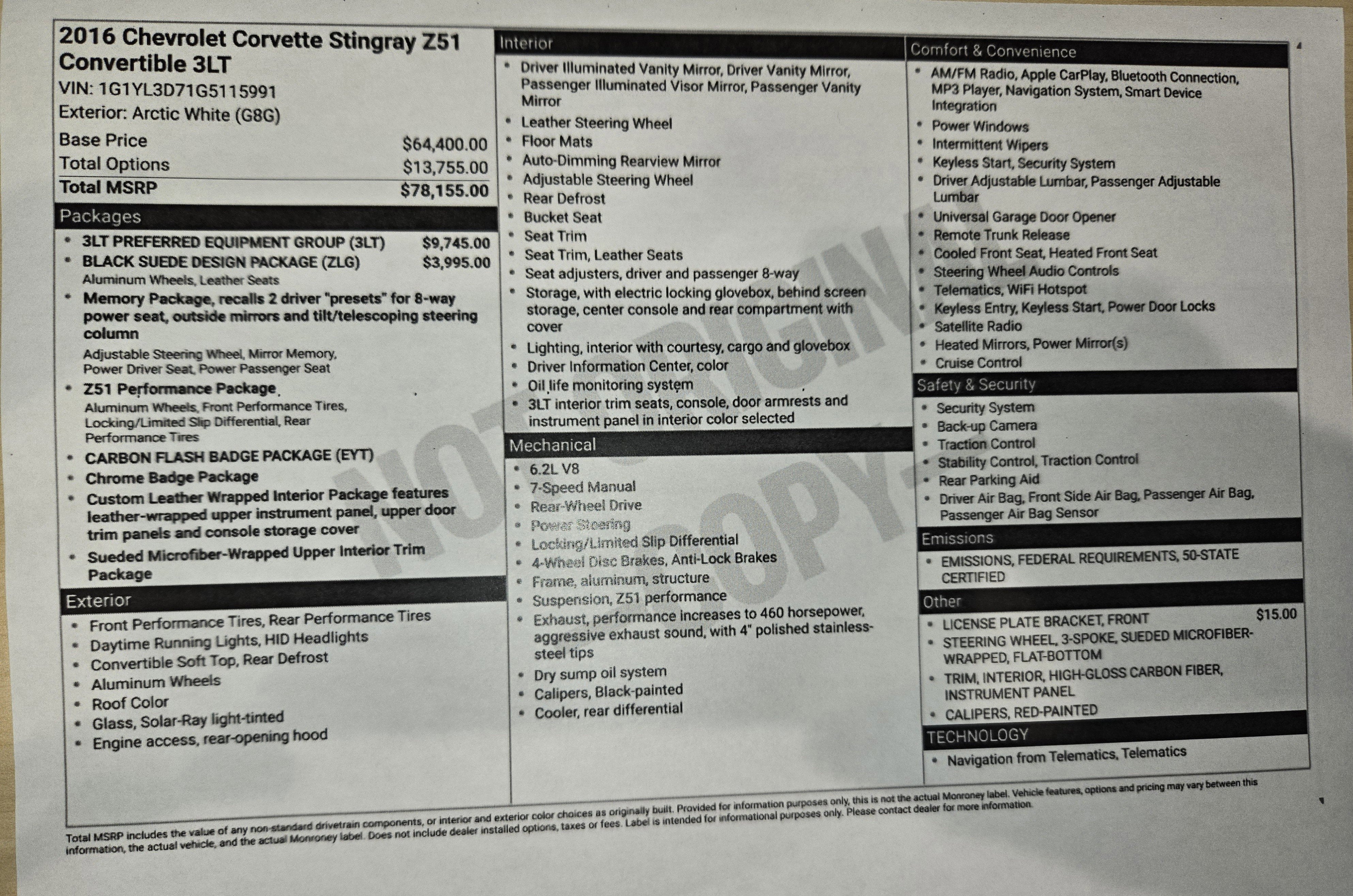 2016 Chevrolet Corvette Stingray Z51 3LT