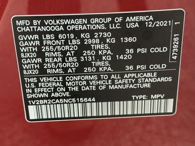 2022 Volkswagen Atlas 3.6L V6 SEL