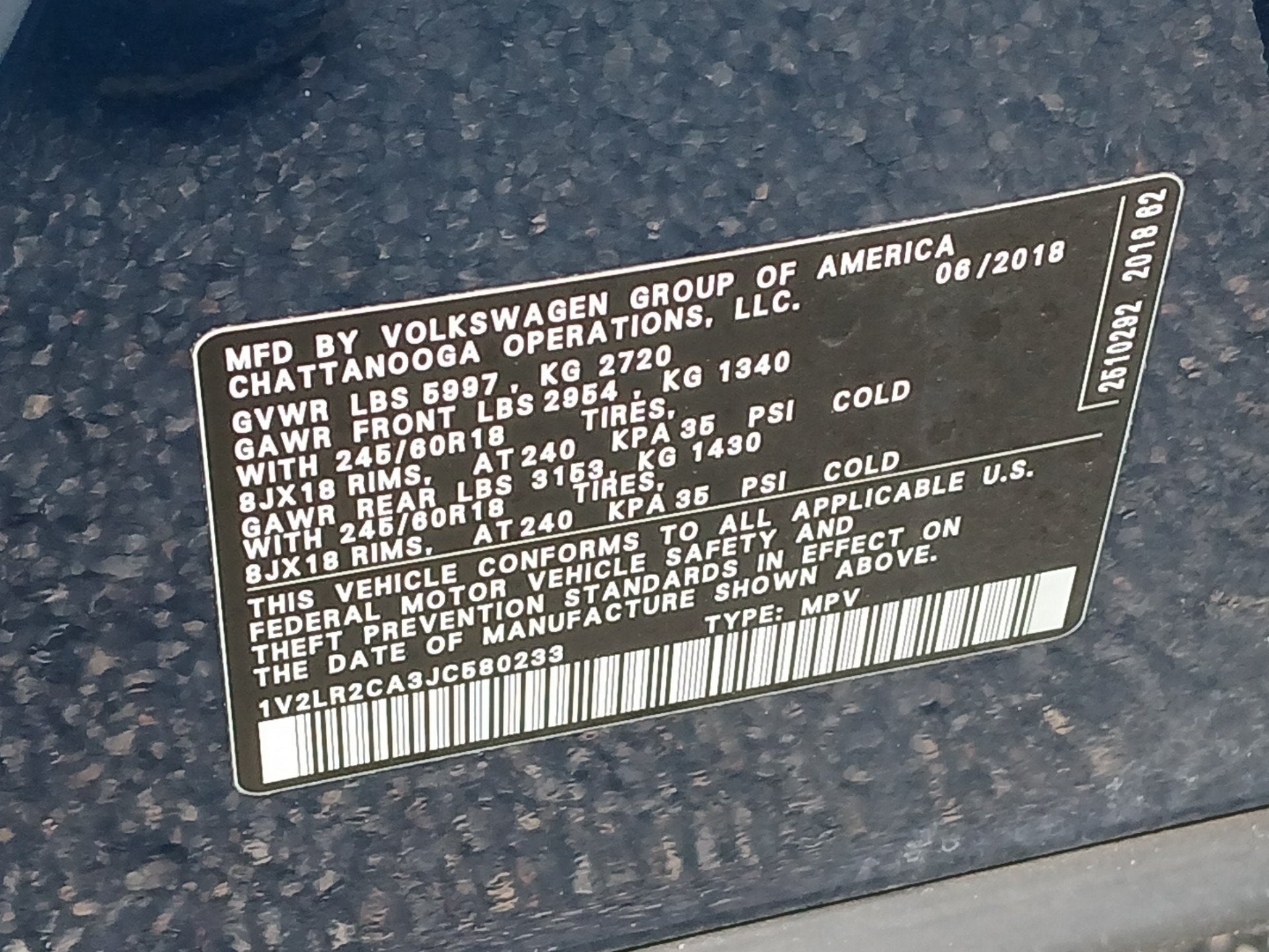 2018 Volkswagen Atlas 3.6L V6 SE