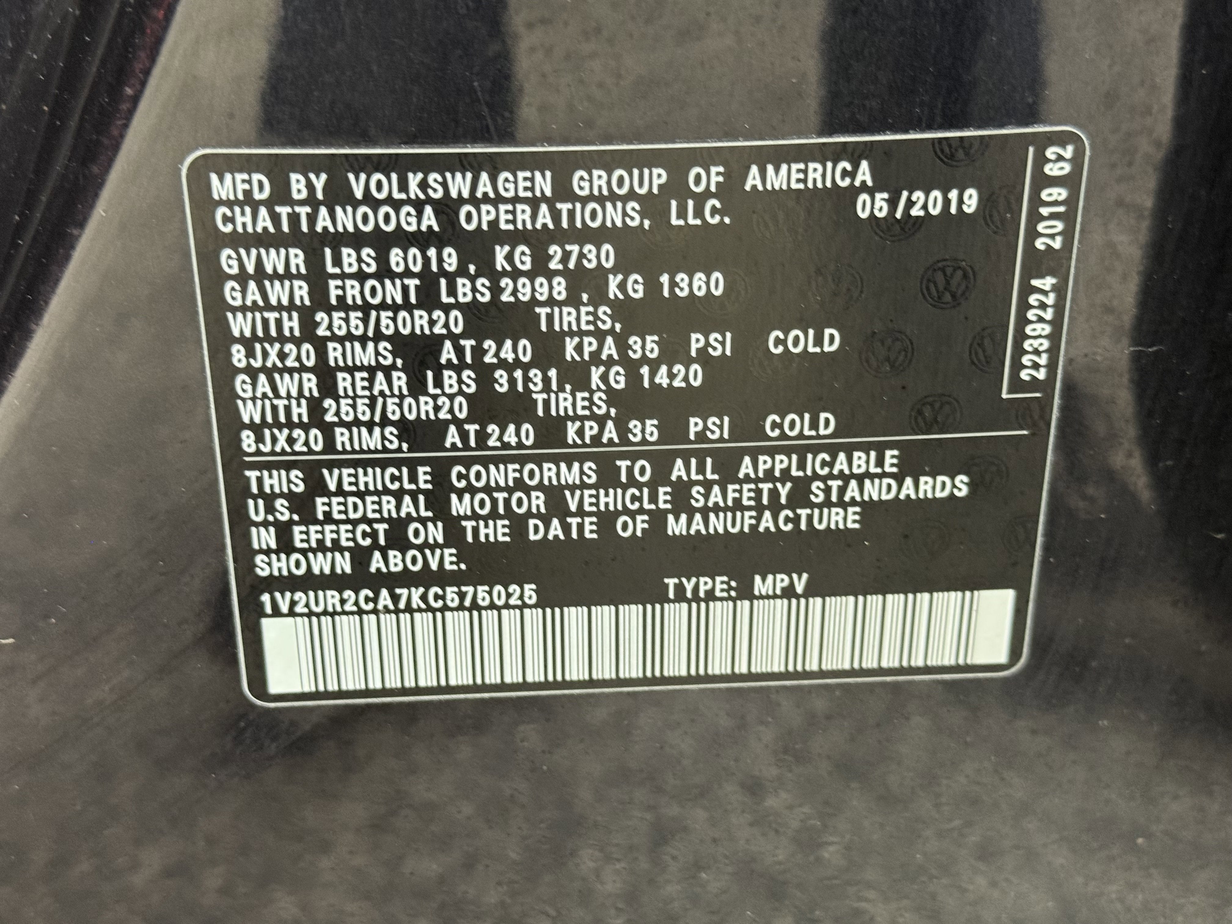 2019 Volkswagen Atlas 3.6L V6 SE w/Technology