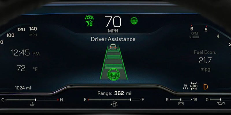 close up of the digital dashboard of the chevy tahoe showcasing driver assistance features